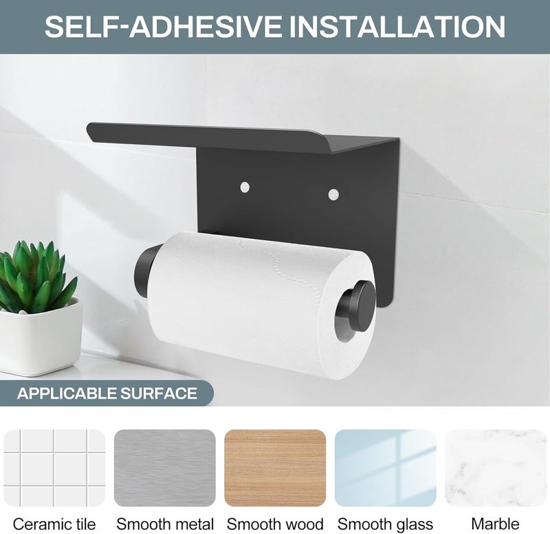 SetSail Toilet Paper Holder with Shelf Adhesive or Screw Bathroom Toilet Paper Roll Holders Wall Mount Matte Black Tissue Holder for Bathroom Hardware Accessories - Image 5